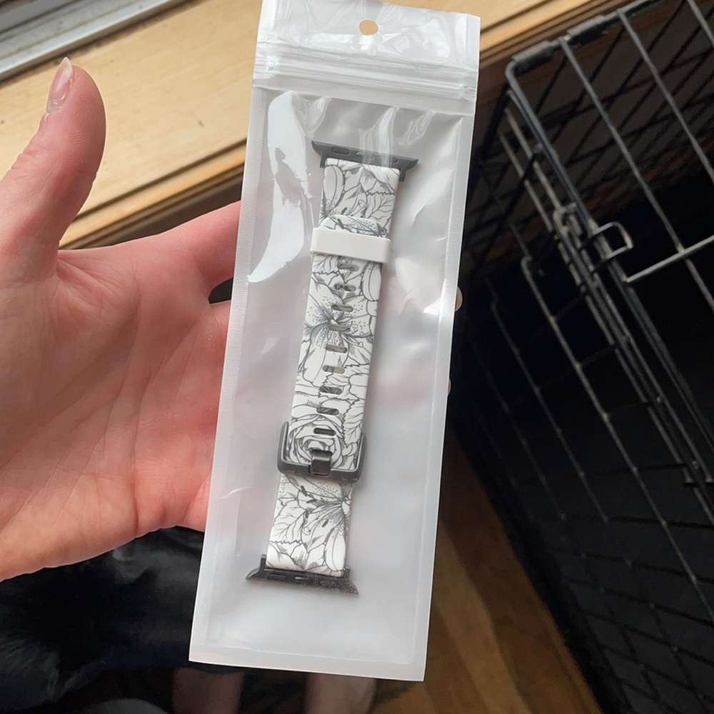 COPY - Black + white floral Groove Watch Band